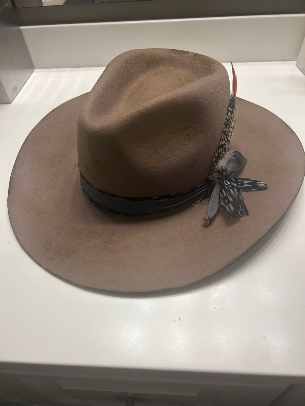 Rustler Brown Felt Ranch Hat with Feather Accent